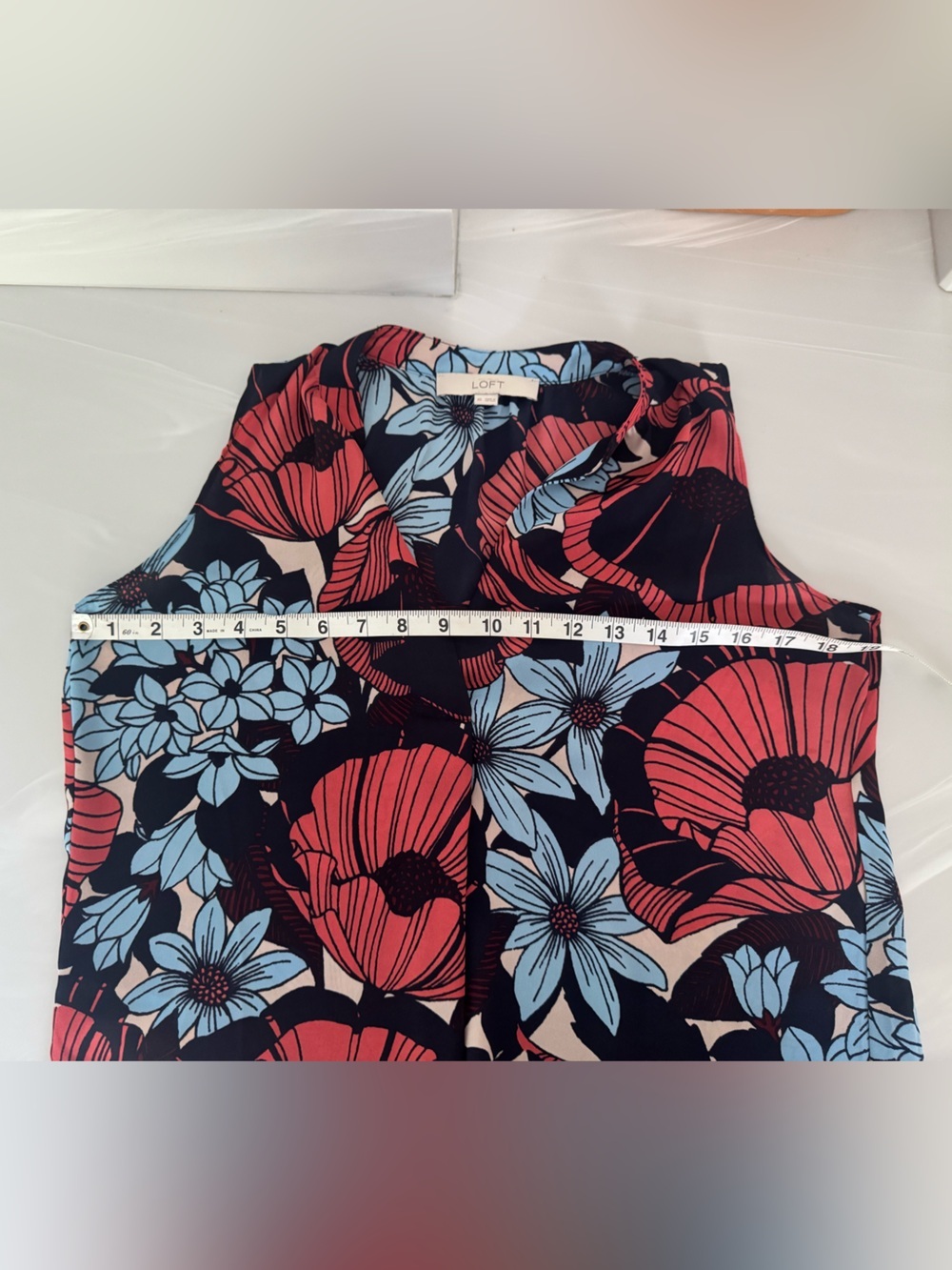 LOFT Black Floral Sleeveless Blouse with Red and Light Blue Flowers - Picture 3 of 7